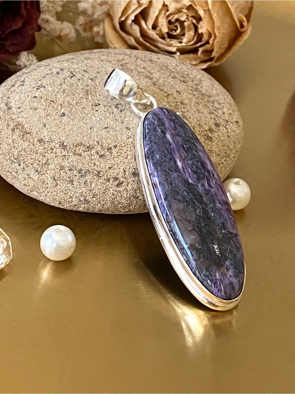 Natural Russian Charoite Hand Crafted Pendant